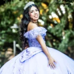 Houston Quinceañera photographer capturing a luxury XV dress and crown portrait