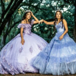 Quinceañera-Romina & Camila 1 Houston Wedding Photographer Joint Quinceanera portrait session of Romina and Camilla at Rice University by Houston Quinceanera photographer Elio Photographytogether in elegant ballgowns at Rice University during their joint Quinceañera photo session in Houston